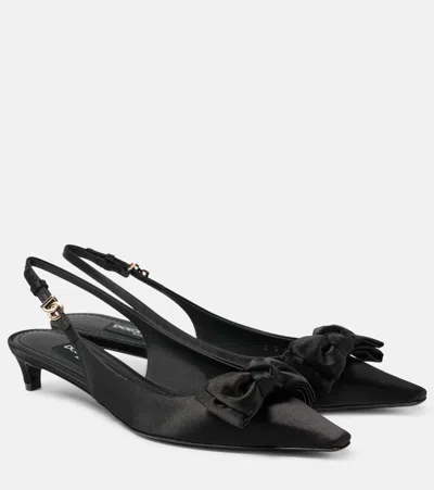 Dolce & Gabbana Satin Slingbacks With Bow Detail In Black