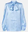 Dolce & Gabbana Bow-detail Silk Satin Blouse In Blue