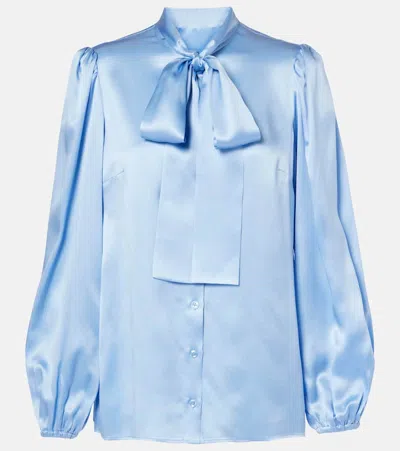 Dolce & Gabbana Bow-detail Silk Satin Blouse In Blue