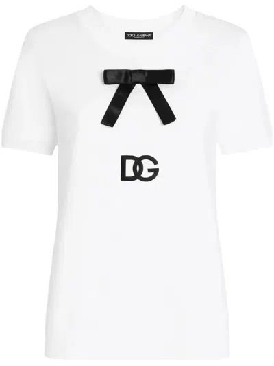 DOLCE & GABBANA BOW-DETAIL T-SHIRT - WOMEN'S - COTTON