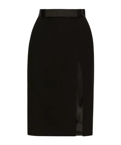 Dolce & Gabbana Bow-detail Virgin Wool-blend Skirt In Black