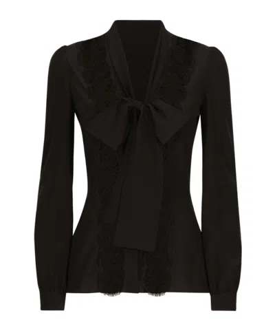 Dolce & Gabbana Bow-detailed Satin Shirt In Black
