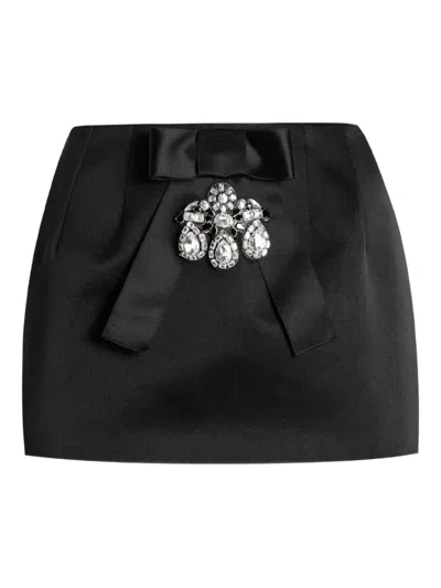 DOLCE & GABBANA BOW-EMBELLISHED CRYSTAL-DETAIL MINI SKIRT