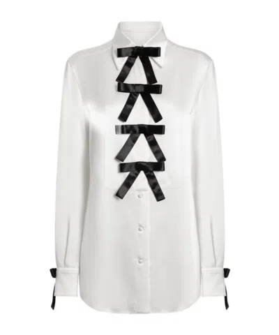 DOLCE & GABBANA BOW-EMBELLISHED SATIN BLOUSE