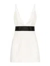 Dolce & Gabbana Woolen Dress With Satin Belt And Straps In Neutral