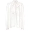 Dolce & Gabbana Light Gray Ascot Collar Shirt Silk Blouse Top In White