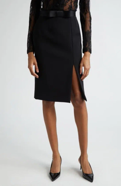 Dolce & Gabbana Bow Waist Wool Blend Pencil Skirt In Black