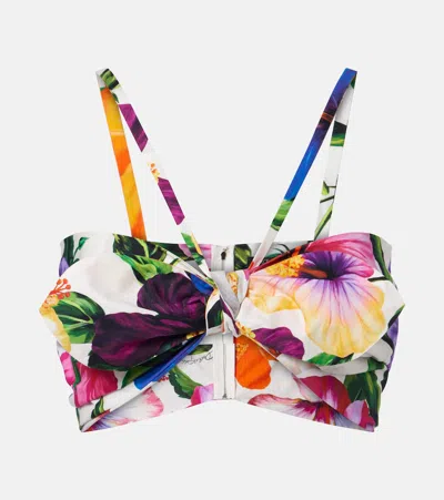 Dolce & Gabbana Bow-detail Floral Cotton Bra Top In Multi