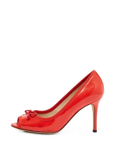 Pre-owned Dolce & Gabbana Bow-detail Heeled Pumps In Red