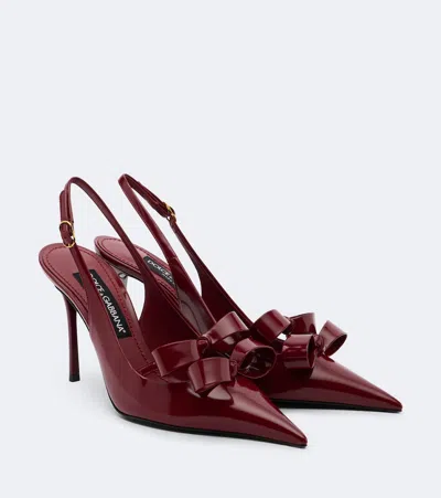 Dolce & Gabbana Bow-detail Patent Leather Slingback Pumps In Burgundy