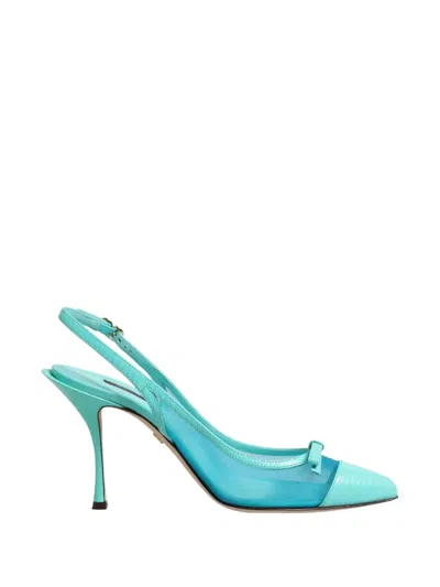 Dolce & Gabbana Leather And Mesh Pointed-toe Slingback Heel In Blue