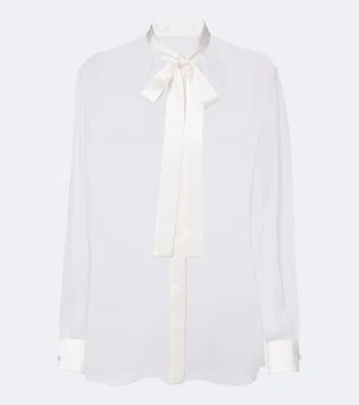 Dolce & Gabbana Bow-detail Silk Chiffon Blouse In Blue