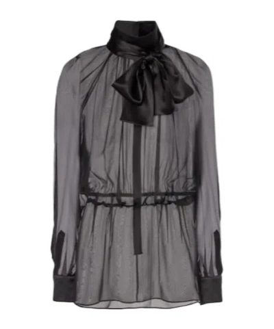 Dolce & Gabbana Bow-detail Silk Chiffon Blouse In Black