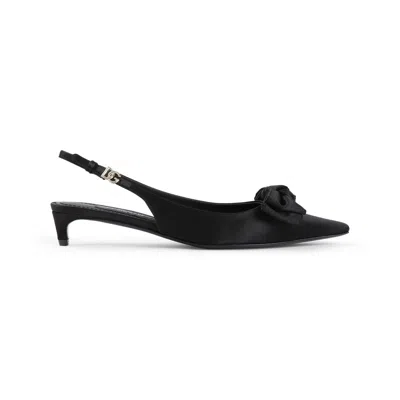 Dolce & Gabbana Bow-embellished Grosgrain-trimmed Satin Slingback Pumps In Black