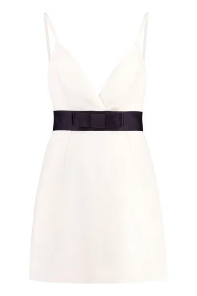 Dolce & Gabbana Bow-front Virgin Wool Mini Dress With Side Pockets In White