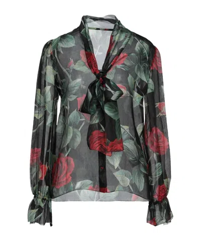 Dolce & Gabbana Bow-tie Floral Shirt In Black