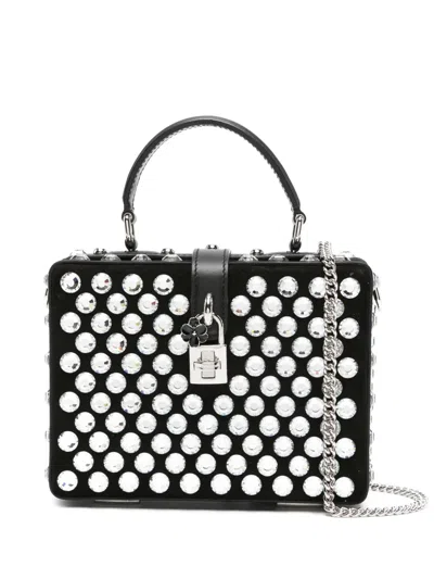 Dolce & Gabbana Box Crystal-embellished Leather Bag In Black
