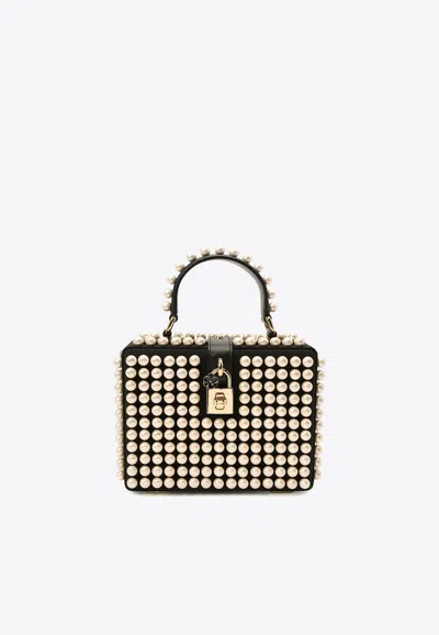Dolce & Gabbana Box Pearl Embellished Top Handle Bag In Black