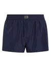 Dolce & Gabbana Short Swim Trunks With Logo Plaque In Blue