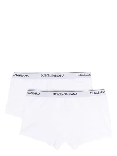 Dolce & Gabbana Boxer In Bi-pack Bianco Con Vita Elasticizzata Con Logo Dolce E Gabbana In White