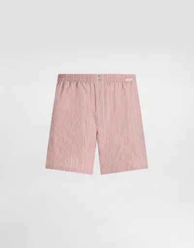 Dolce & Gabbana Boxer Shorts In Crinkled Striped Fabric In Pink