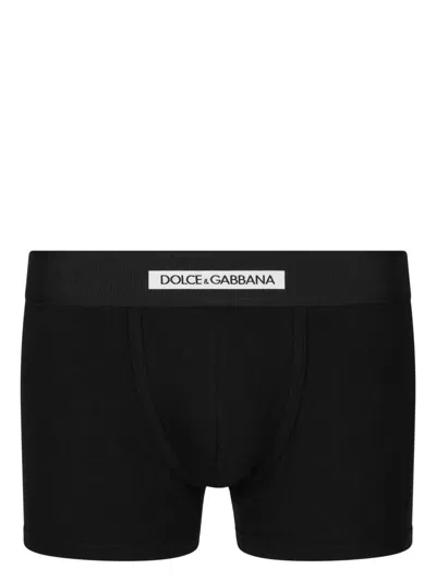 Dolce & Gabbana Boxer With Logo Band In Black Cotton