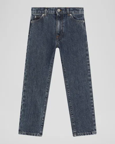 Dolce & Gabbana Kids' Boy's 5-pocket Denim Jeans With Logo Tag In Sea Blue