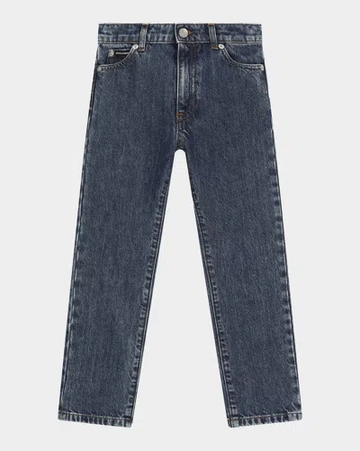 Dolce & Gabbana Kids' Boy's 5-pocket Denim Jeans With Logo Tag In Sea Blue