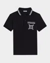 Dolce & Gabbana Boy's Bandana-inspired Logo-print Polo Shirt In Blu Scurissimo