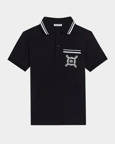 Dolce & Gabbana Kids' Boy's Bandana-inspired Logo-print Polo Shirt In Blue
