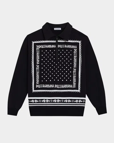 DOLCE & GABBANA BOY'S BANDANA-PRINT QUARTER ZIP SWEATSHIRT