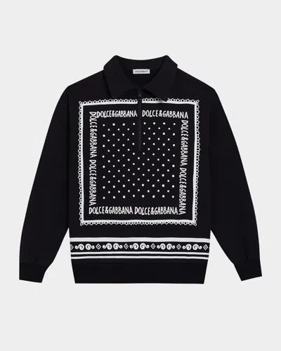DOLCE & GABBANA BOY'S BANDANA-PRINT QUARTER ZIP SWEATSHIRT