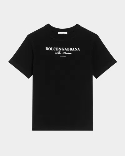 DOLCE & GABBANA BOY'S CONTRAST LOGO-PRINT T-SHIRT