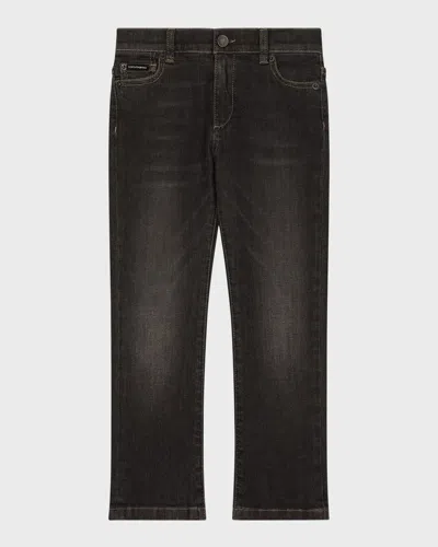 Dolce & Gabbana Kids' Boy's Dark Wash Logo Plaque Jeans In Black
