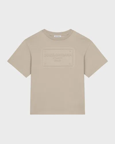 Dolce & Gabbana Kids' Boy's Embossed Logo-print T-shirt In Beige