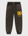Dolce & Gabbana Boy's Embroidered Interlocked Logo-print Joggers In Black