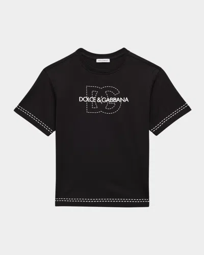 DOLCE & GABBANA BOY'S INTERLOCKED STITCHED LOGO-PRINT T-SHIRT