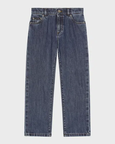 Dolce & Gabbana Kids' Boy's Logo-plaque Jeans In Blue