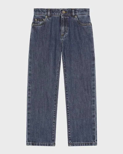 DOLCE & GABBANA BOY'S LOGO-PLAQUE JEANS