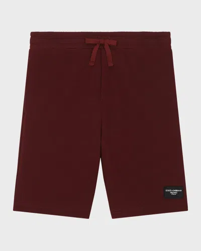 Dolce & Gabbana Kids' Boy's Logo-plaque Jogger Shorts In Dark Red