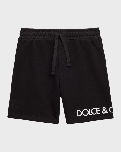 Dolce & Gabbana Kids' Boy's Logo-print Jogger Shorts In Black