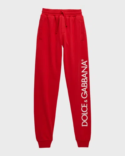 Dolce & Gabbana Boy's Logo-print Joggers In Nail Red