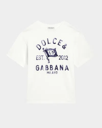Dolce & Gabbana Kids' Boy's Logo-print T-shirt In Bianco