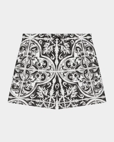 DOLCE & GABBANA BOY'S MAJOLICA-PRINT SWIM TRUNKS