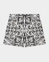 Dolce & Gabbana Boy's Majolica-print Swim Trunks In Black