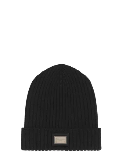 Dolce & Gabbana Boy Ribbed Knit Beanie In Black