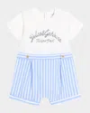 Dolce & Gabbana Boy's Seersucker Logo-print Overalls In Variante Abbinata