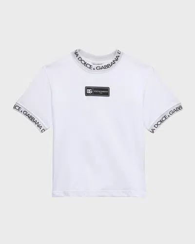 Dolce & Gabbana Kids' Boy's Short-sleeve Logo T-shirt In Opticalwht