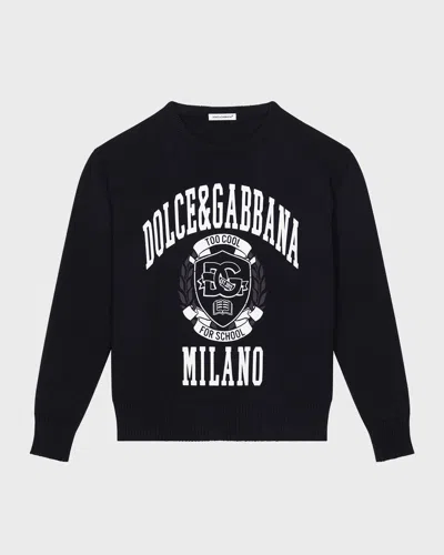 DOLCE & GABBANA BOY'S TOO COOL FOR SCHOOL COLLEGIATE-INSPIRED SWEATER