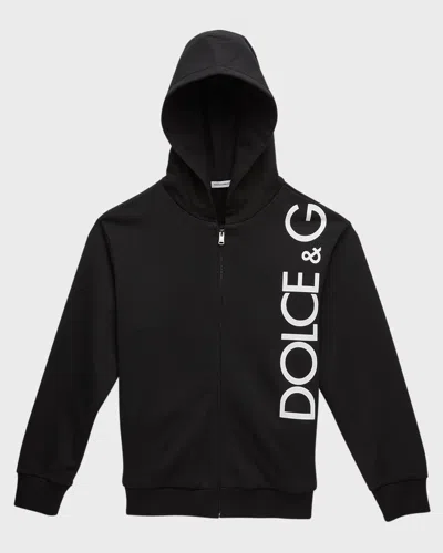 Dolce & Gabbana Kids' Boy's Vertical Logo-print Hoodie In Black